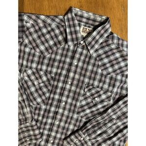 VTG Ely Cattleman Shirt Mens L Black Red Plaid Pearl Snap‎ Western Cowboy Rodeo